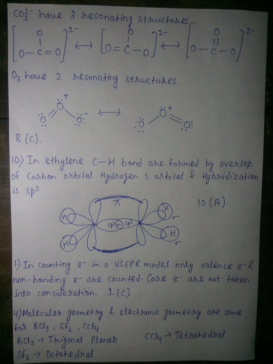 Co3 have 3 uesonating stsuctures 2 03 have 2 よesonating stdeuc tudes 8 (c) 10> In etん-lene C--H bond awe fotrned by oveklap i
