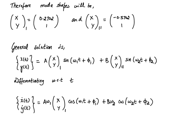 -2702 Therefore mode shapes will be, (3): (Dame) and (3). = (10570) General solution is, { poss} = A(7), son curt + 6) +B(3).