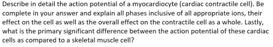Describe in detail the action potential of a myoca