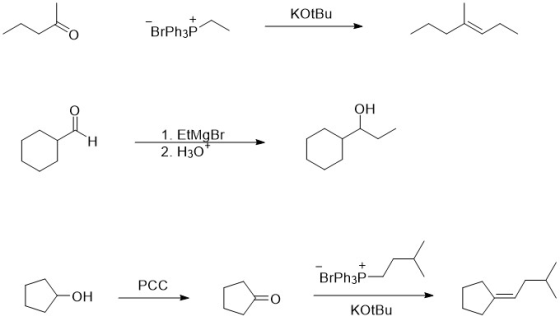 KOtBu no BiPhon KODU . nu BrPh3P OH 1. EtMgBr 2. H30* og od Dan mo, che non con BrPh3P PCC KOBu