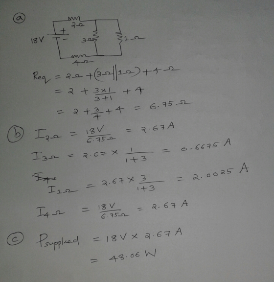 w isrt - 30 312 Req=2e +( 312) +42 = 2 + 3x1 + 4 3 +1 = 2+ 3 + 4 = 6.752 18v = 2.67A 6.75 Izre - 2.67* it3 = 2.67X I = 0.6675