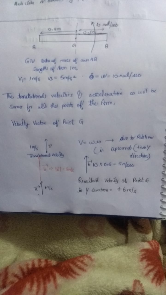 Ask like a a brodosed 0. A Gis Brits of mass of corn AB length of Arm im I m/s a 5m/s 8 10 V 10 rad/seo co will be accelerati