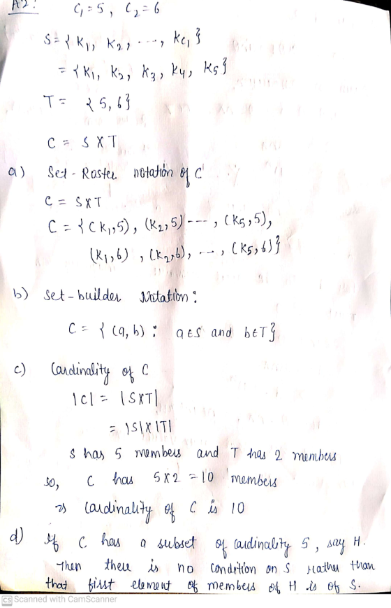 9:5, C₂ = 6 kel w SPK K22 = { ki, K₂, kq, ky, ks } To 5,63 C = SXT a) e- Set - Roster notation of c SXT CECK,,5), (K2,5) ---,
