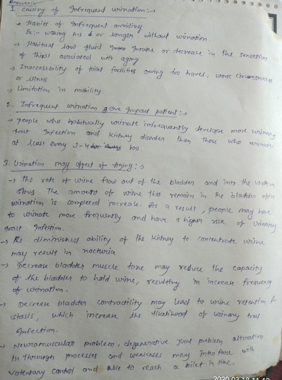 Answers 1. causing of Infrequent wrination. - Habits of Infrequent avoiding x - waking his & or longer without wination - Hab