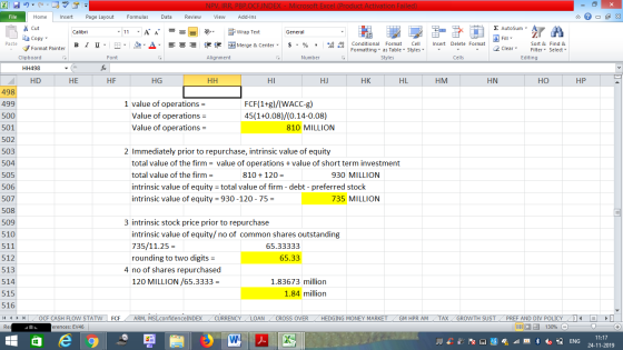 NPV, IRR, PBP,OCF, INDEX - Microsoft Excel (Product Activation Failed) Formulas File Home Insert Page Layout Data Review View