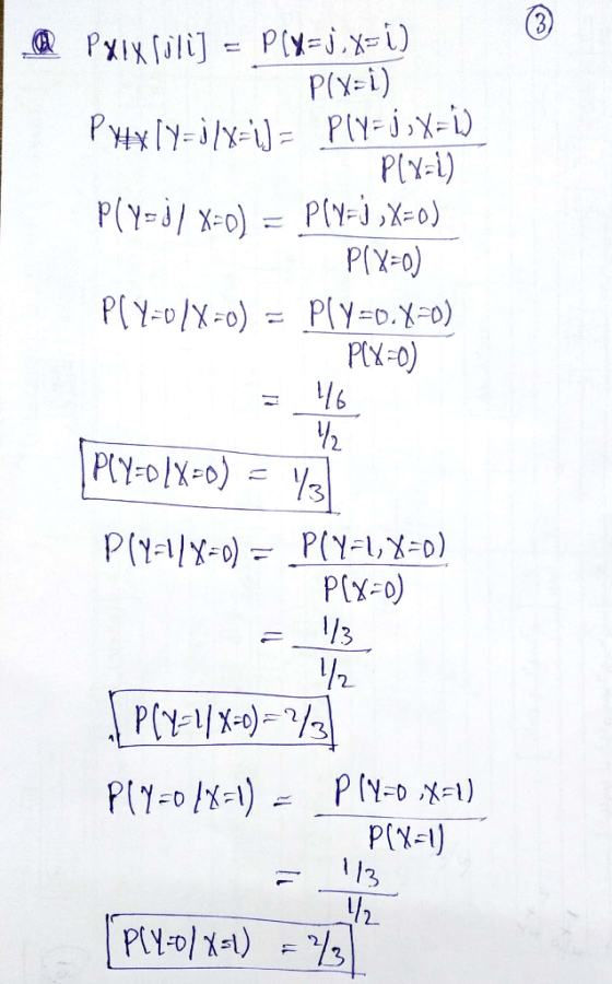 @ PXIX sulij = P(X=j,x=1) P(x-i) Pyx TY=/x+i)= PIY= 3,X=1) P(x=1) P(Y=)/ X=0) = Ply=j »X=0) P(X=0) P( Y=0/X=0) = P( Y=0.x=0)