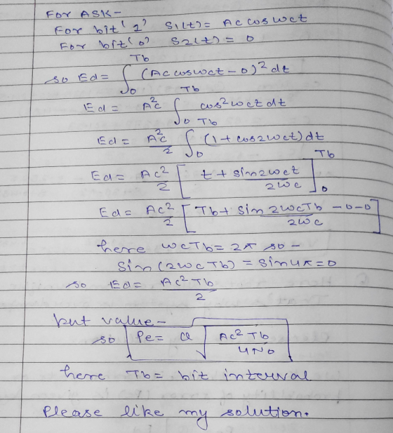 For ASK- for bita silt)= Accoswet For brzlo salt) = 0 To so Ed= (Accoswet-o) de Jo. To Ed= AC C cos² octdt Jo To Ed= AC Clit