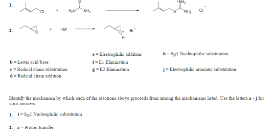 NH2 CI H2NNH2 NH2 CI +HBr O+ Br h-Sy1 Nucleophilic substitution b-Lewis acid/base c Radical chain substitution d Radical chai