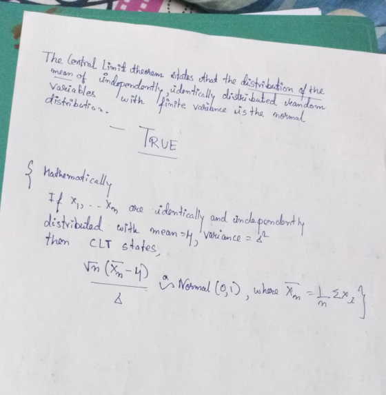 The Central Limit theorems states that the distribution of the mean of undependently identically distributed deandom Variable