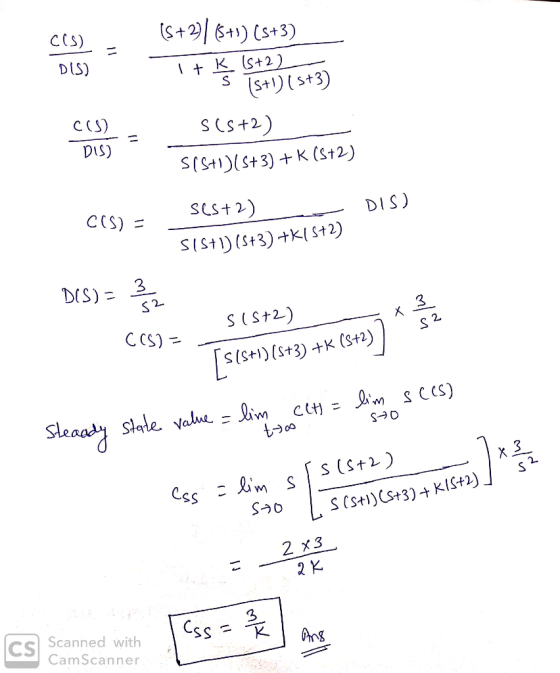 CCS) DIS) DIS (5+2)/ 6+1) (5+3) I + 154215552 s(s+2) C(s). Dis) S1S+1)(5+3) +K (5+2) ses+2)_ C(S) = SIS+1) 65+3) tkisiz? DIS)
