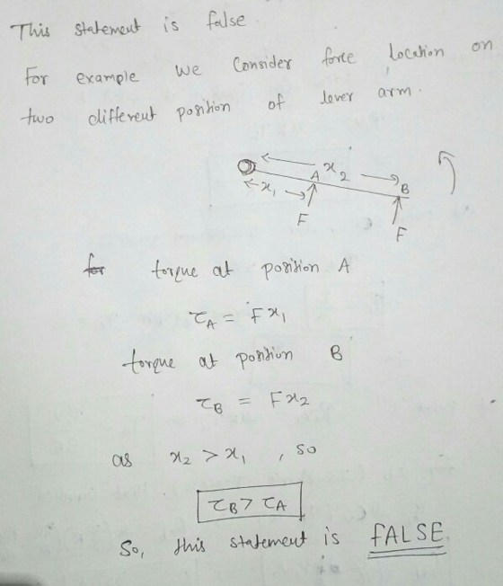 for example We Connider Locshon on uo oliflereu卜pogihon of lover arm で-x, → 8 Ponh 。 torque吐Ponion So, is stabemeut is FALSE