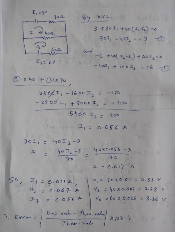 E, =Bv 300 1,2 By KVL 3 +30 I tho (I, II) =0 70I, GOI = -3 6 You E = 60 and 1.-6 tud 7 2 - F,) + 607220. - hot + 1001 - 46 -③
