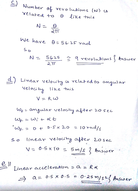 Number revo lutions (N) U> We have θ= 56.25 γad Limear velocit u relatedto anaular like Huis Wc - amaular reloc s o linear ve