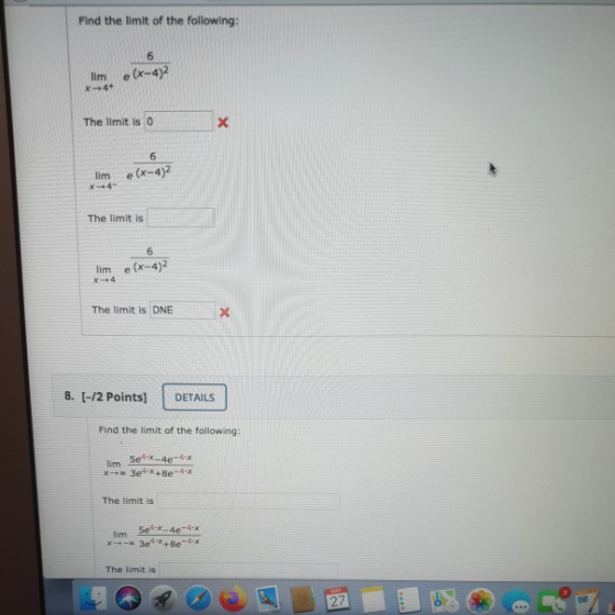 Find the limit of the following: 6 Ilme (x-4)2 X-44 The limit is o х 6 Time(x-4)2 The limit is 6 lime (x-4)2 The limit is DNE