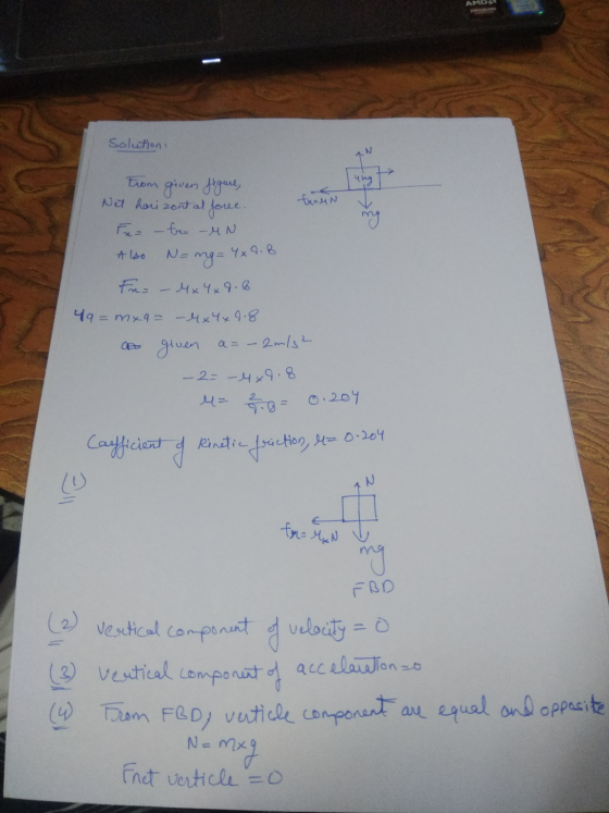 AD Solution. N trom 4kg given figure, trun Net horizontal force. - – for – UN my Also Na mg = 40. B Fu= – 4x4x8. B 49 = mx9 =