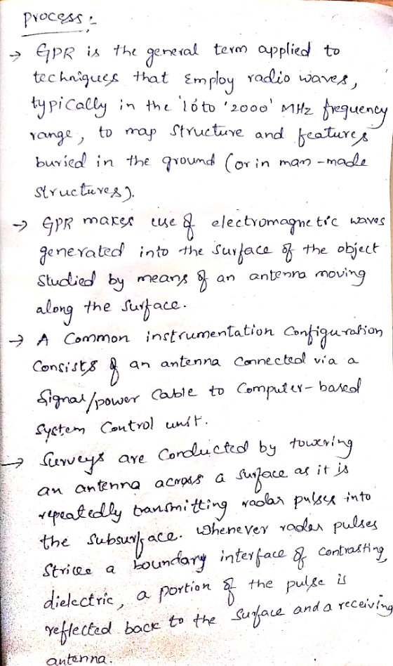 process → GPR is the general term applied to techniques that Employ radio waves, typically in the lóto 2000 MHz frequency r