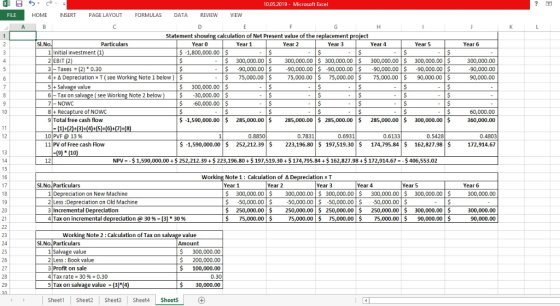 7 10.05.2019 Microsoft Excel FILE HOME INSERT PAGE LAYOUT FORMULAS DATA REVIEW VIEW Statement showing calculation of Net Pres