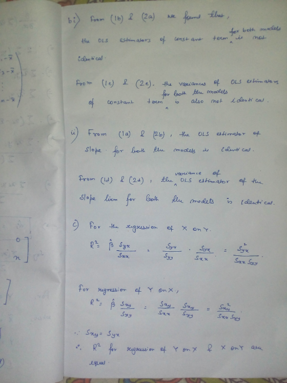 bi) from (16) & (2a) he found that, for both models is not the OLS estimators of constant term identical. from (1e) & oLs est