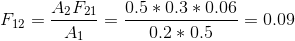 F_{12}=\frac{A_2F_{21}}{A_1}=\frac{0.5*0.3*0.06}{0.2*0.5}=0.09