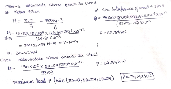 -12 m case - allowable stress occur in wood at apbur fiber out the interference & wood & steel M = I. I = mxTwo I R= led 10.5
