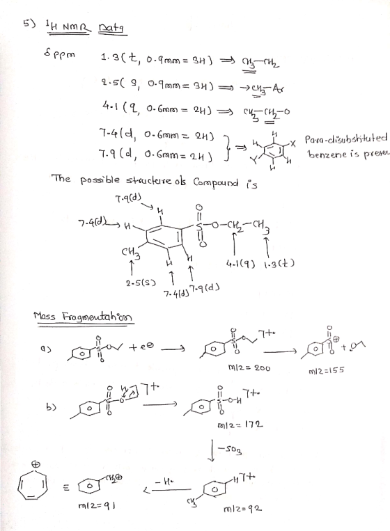 5 lH Nm rata 1.3(t, o.9mm = 3H) = 2-5(9, 0-9mm = 31)= ->c A< o-Grom= 2H) 7-4(d, o.6mrm Q4) 7.9 (d, o.Gam= 2H) Para-cisubshtut
