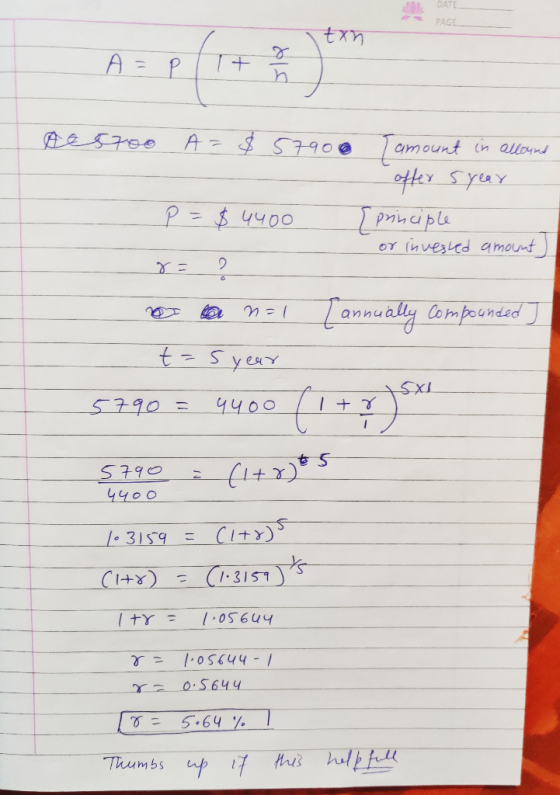 DATE PAGE txn BeSTOo A S790 Camount in allon P$4400 Or (nuesed mount anmualy Compaundad ) - U tSyeur SXI 4400 790 5790 4400 C