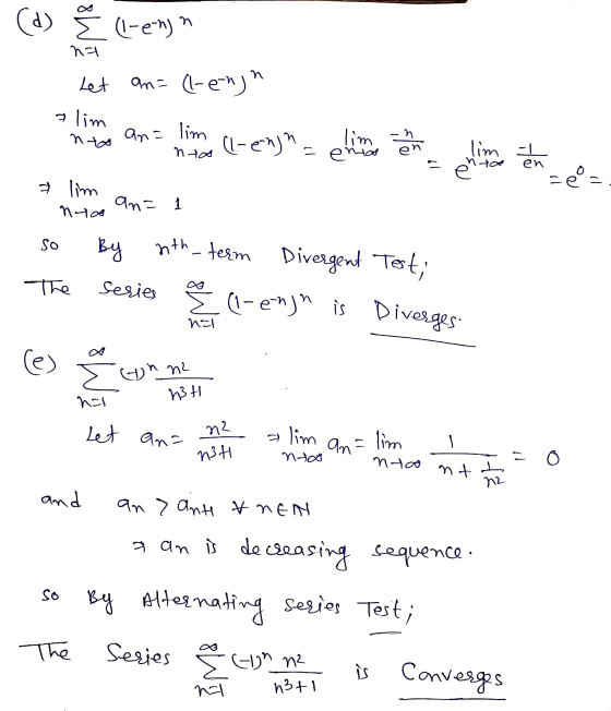 (d) (l-e-n)? na Let an= (l-enja alim nto an= lim (l-enja pling room - ents lim - - enta en & lim now an= So By with term Dive
