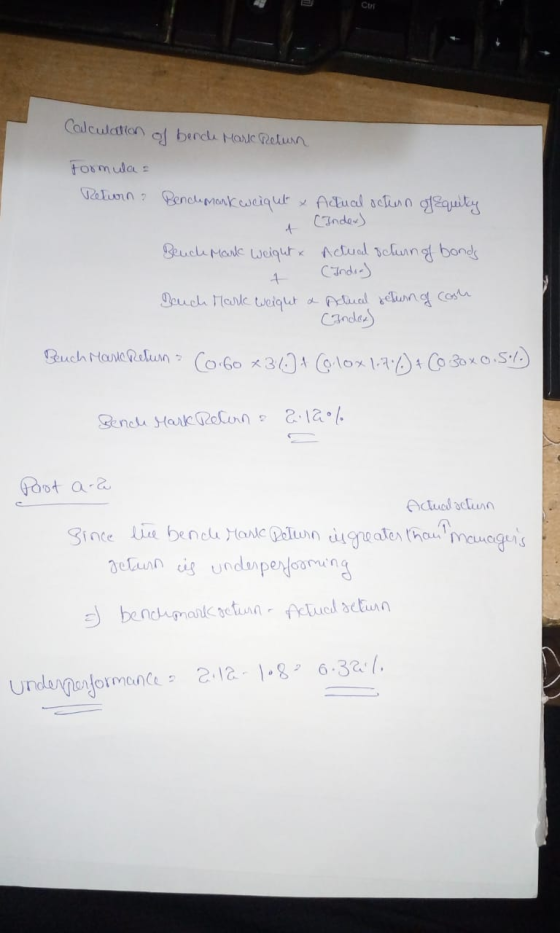 Calculation of bench Maric Return formula Return? Benchmark weight & Adual octurn of Equity 1 [Index) Bench Mark weight & - 1