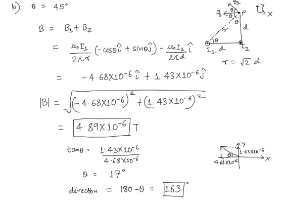 zar zid r= 2d b) 0 = 45° B = Byt B2 = no Ft (- cosoê + sinom) – 1012 î ceva - -4.68X10-6 î + 1.43x10-6 h 1B1 = JE 4: 68X10-6)