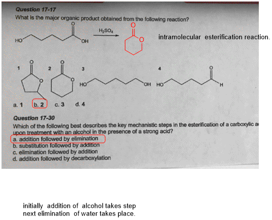 Question 17-17 What is the major organic product obtained from the following reaction? H2SO4 intramolecular esterification re
