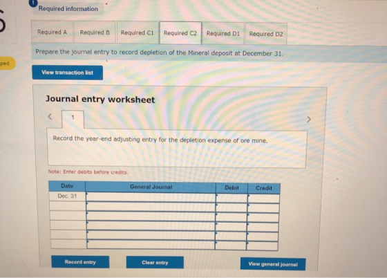 Required information Required A Required B Required C1 Required C2 Required Di Required D2 Prepare the journal entry to recor