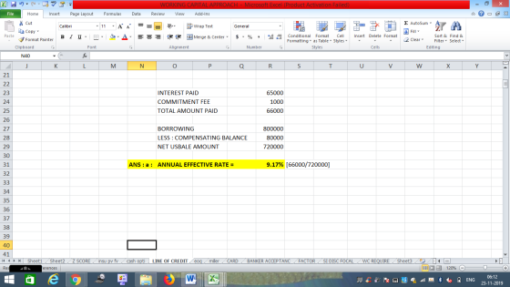 WORKING CAPITAL APPROACH- Microsoft Excel (Product Activation Failed) File Home Insert Page Layout Formulas Data Review View