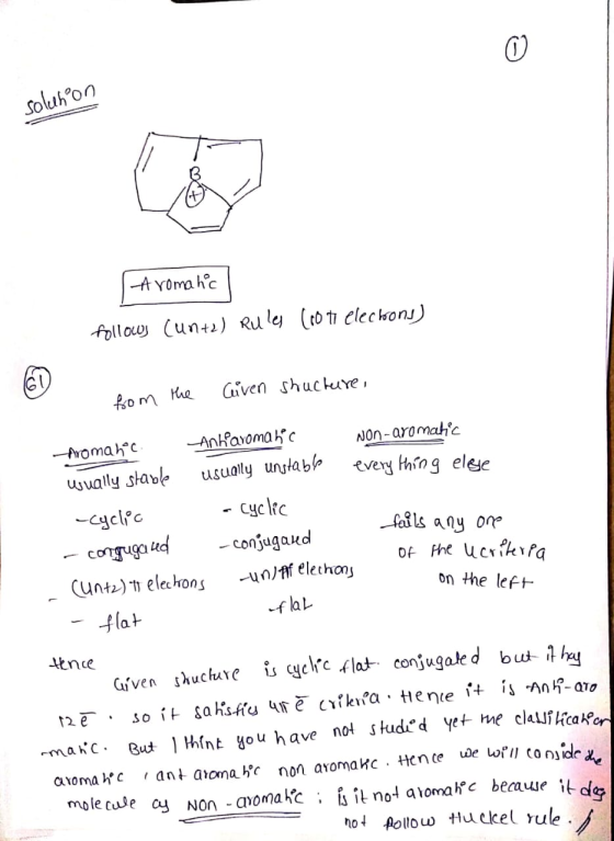 soluhon Aromatic follows (untal Rules (roto electons) from the Civen shucture, Aroma hac Anhparoma hac Non-aromatic wually st