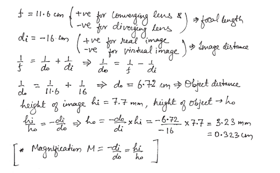 =11.6cm (the for converging ( -ve - ㅗ do + I - I f do f di f lens & ove for diverging lens focal length di = ~16. em the for
