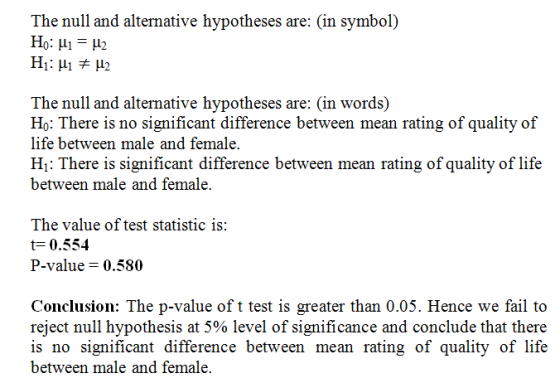 The null and alternative hypotheses are: (in symbol) Ho: M1 = U2 H: U1 + U2 The null and alternative hypotheses are: (in word