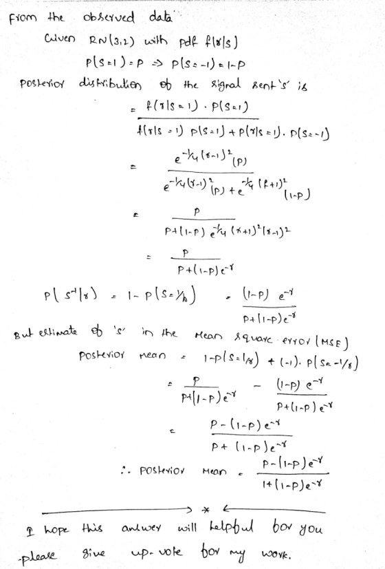 from the observed date Cilver RN(3,2) with pdf flols) Pls=1)=P -> Pls:-1) alap posterior distribution of the signal dents is