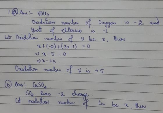 is -2 and 1.0 Anst- Vou» Oxidation number of Oxygen that of chlorine is -I. ut Oxidation number of u be a then ut(-2) + (3x-1