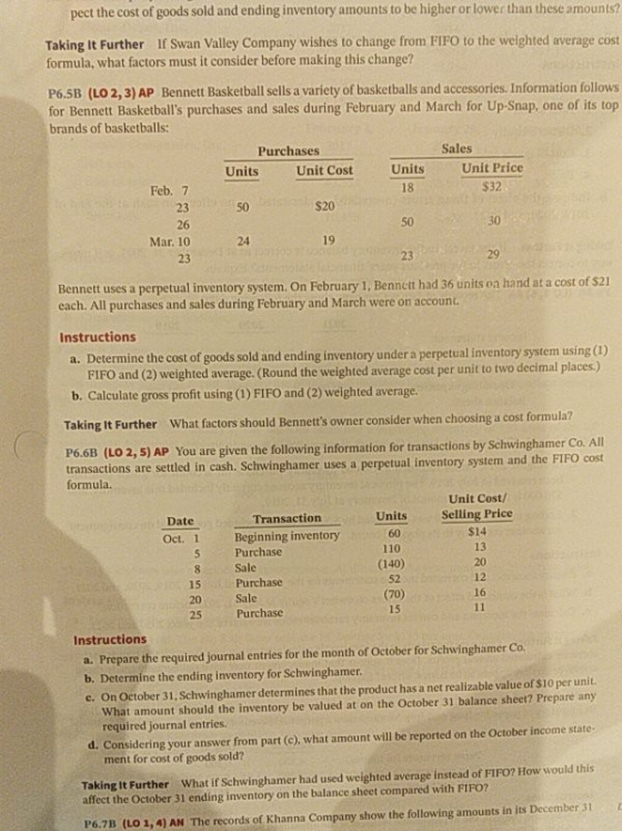 pect the cost of goods sold and ending inventory amounts to be higher or lower than these amounts? Taking It Further If Swan