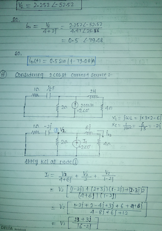 V = 2.252 L-52.52 SO, 2.52 10 = V = 2,2572-3.560 = 0.5 L-79.08 SO 11och) = 0.5 Sin (+- 79.08 ) considering 2 COS 3+ corrent s
