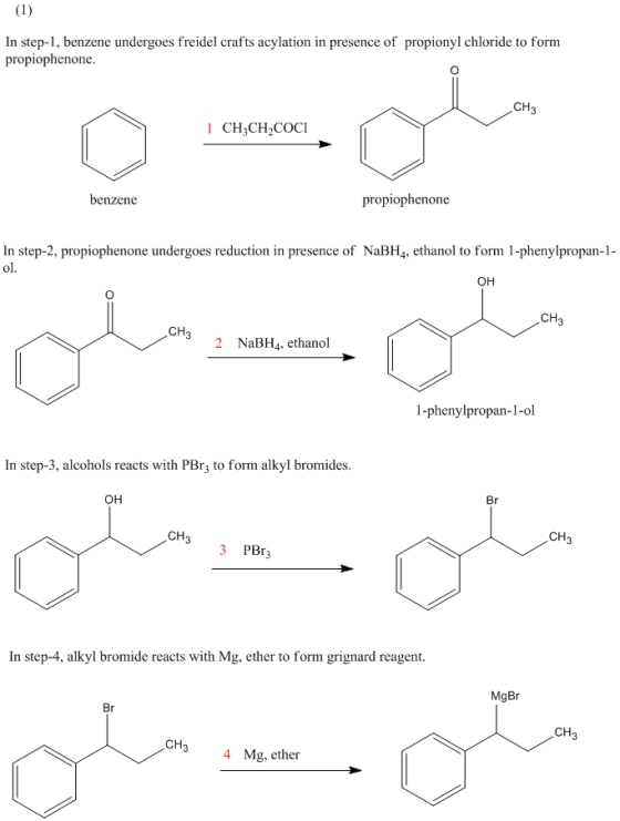 In step-1, benzene undergoes freidel crafts acylation in presence of propionyl chloride to form propiophenone CH3 1 CH3CH2COC
