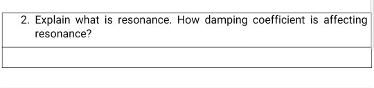 2. Explain what is resonance. How damping coefficient is affecting resonance?