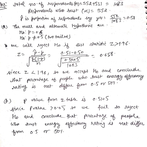 ns: total no- of respondents (A) 2 SS2+531 = 1083 . Respondents who fouest (re)- 552... A p is proportion of respondents say