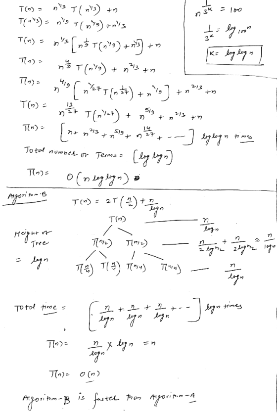 T = T 3K o T I: 3K T(n)= K= 213 Tlo) Ч19 23 T() 519 T) 13 + 27 Toto numbeA or Terms= ) о (2)n T( Log n TiM Tree TT T To tol t