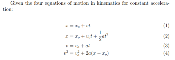 tion: x=xo + vt 2 22a(-