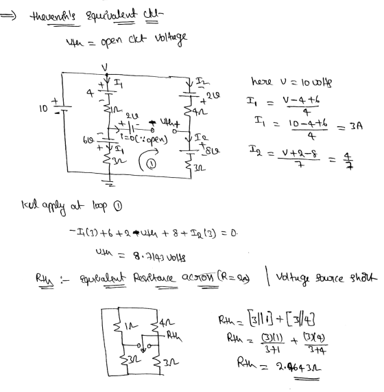 the venths equivalent cu With = open clt voltage In 4 V TYI J zinh HE 1126 Ir = 10 here u=10volts V-4+6 4 I = 10-4+6 4 au -4
