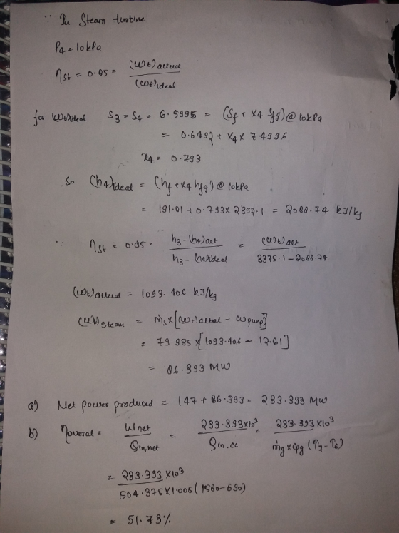 Pu Steam turbine Pa z lokea 1st = 0.05 = ( t) actual (with ideal for Wolideal Sg = Sq = 6.5995 = (Sf + X4 Sff) @ tokia - 0.64