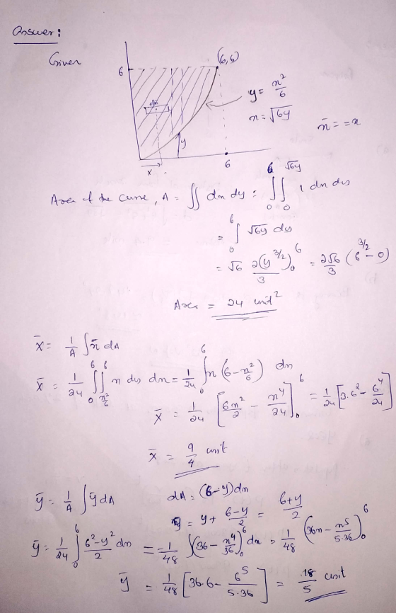 Answer: Given 66,6 n² ५६ 6 17: N ñ==n 6 & Joy 1 dn des Area of the cane, A= dn dy : 5 ſoy dy 3/2 266) 256 (6-0) Jo a 2 Area 2