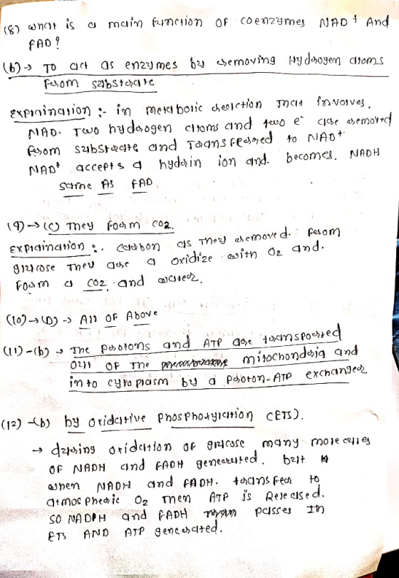 is what is a main finction of coenzymes NADH And FAD? (6) - To act as enzymes 02 esemoving Hyderogem Chom.s pasom saibstrare