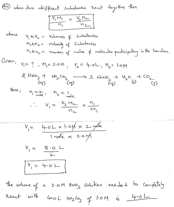 Ans when two different substances react together then [m a very 2 . V & V₂ = volumes of substances M, XM2 = Molanity of subs