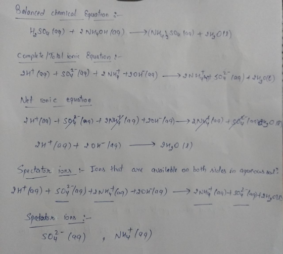 Balanced chemical Equation in H₂SO4 tag) + 2NH₂OH (99) (NHy jsou log) + 34,011) complete / Total ionic Equation & - 24+ (aq)
